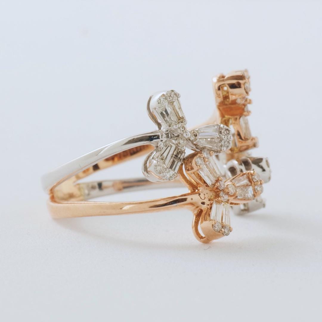 Flower Natural Diamond  Split Shank Ring