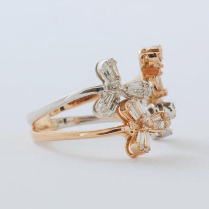 Flower Natural Diamond  Split Shank Ring