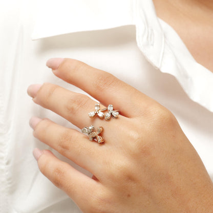 Flower Natural Diamond  Split Shank Ring