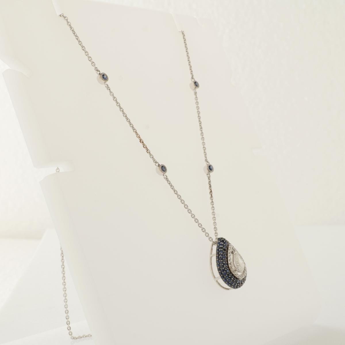 Teardrop Blue Sapphires Natural Diamond Necklace