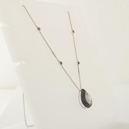 Teardrop Blue Sapphires Natural Diamond Necklace