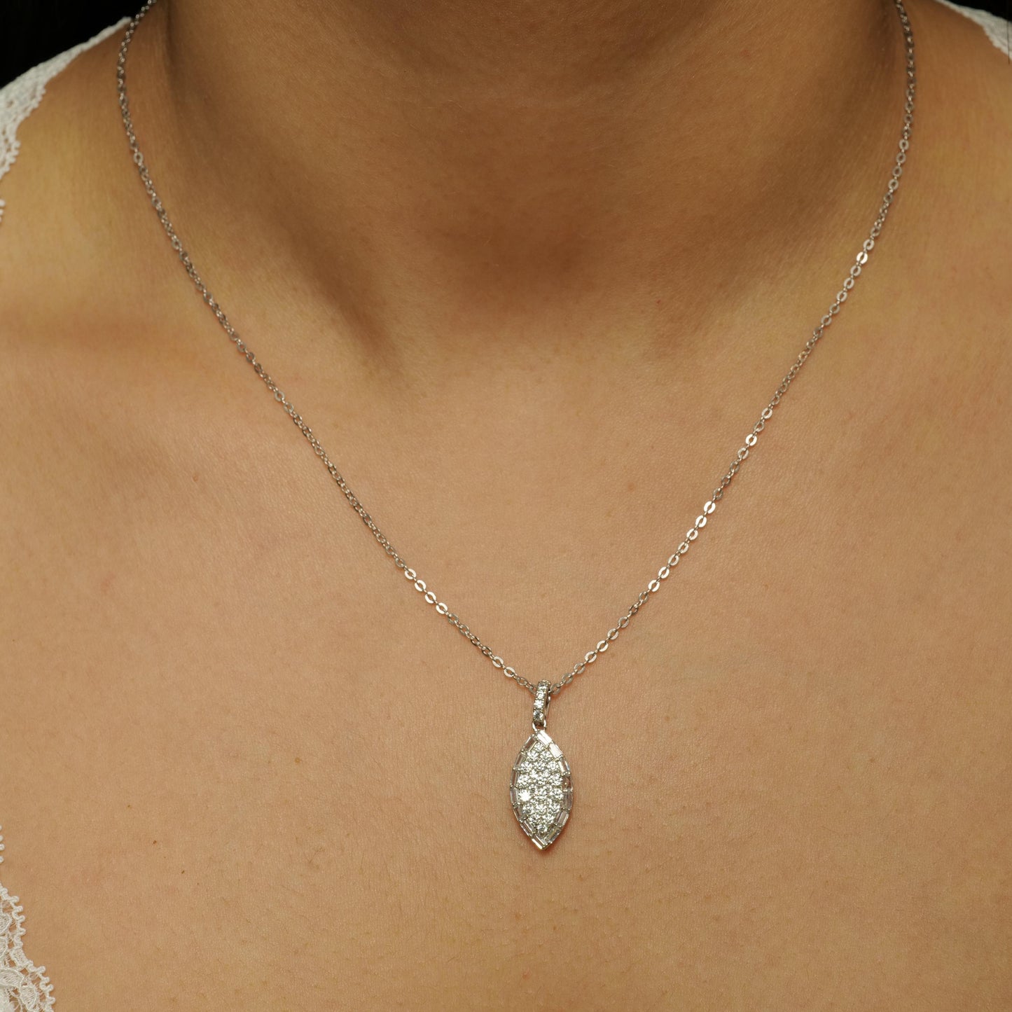 Eye Shape Diamond Pendant Necklace