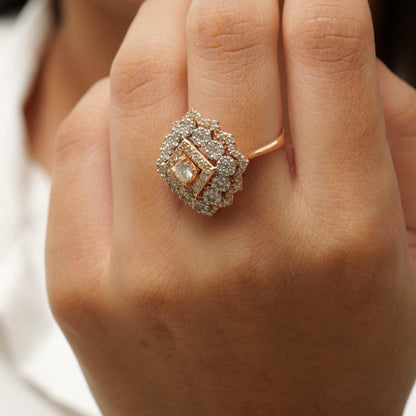Floral Cluster Halo Natural Diamond Ring