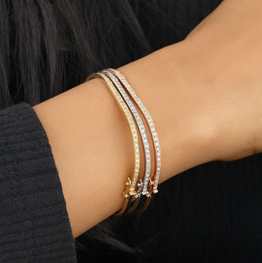 Square Trinity Natural Diamond Bangle Bracelet