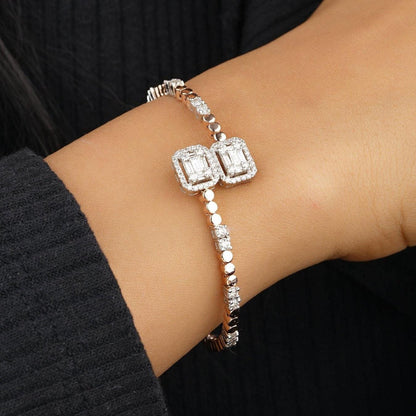 Halo Rectangular Natural Diamond Cuff Bracelet