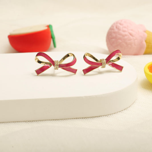 Kids Ribbon Diamond Stud Earrings