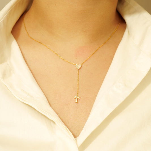 Personalized Initial Heart Diamond Lariat Necklace