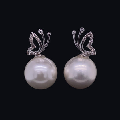 Butterfly Pearl Natural Diamonds Stud Earrings