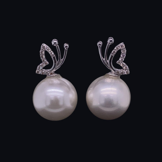 Butterfly Pearl Natural Diamonds Stud Earrings