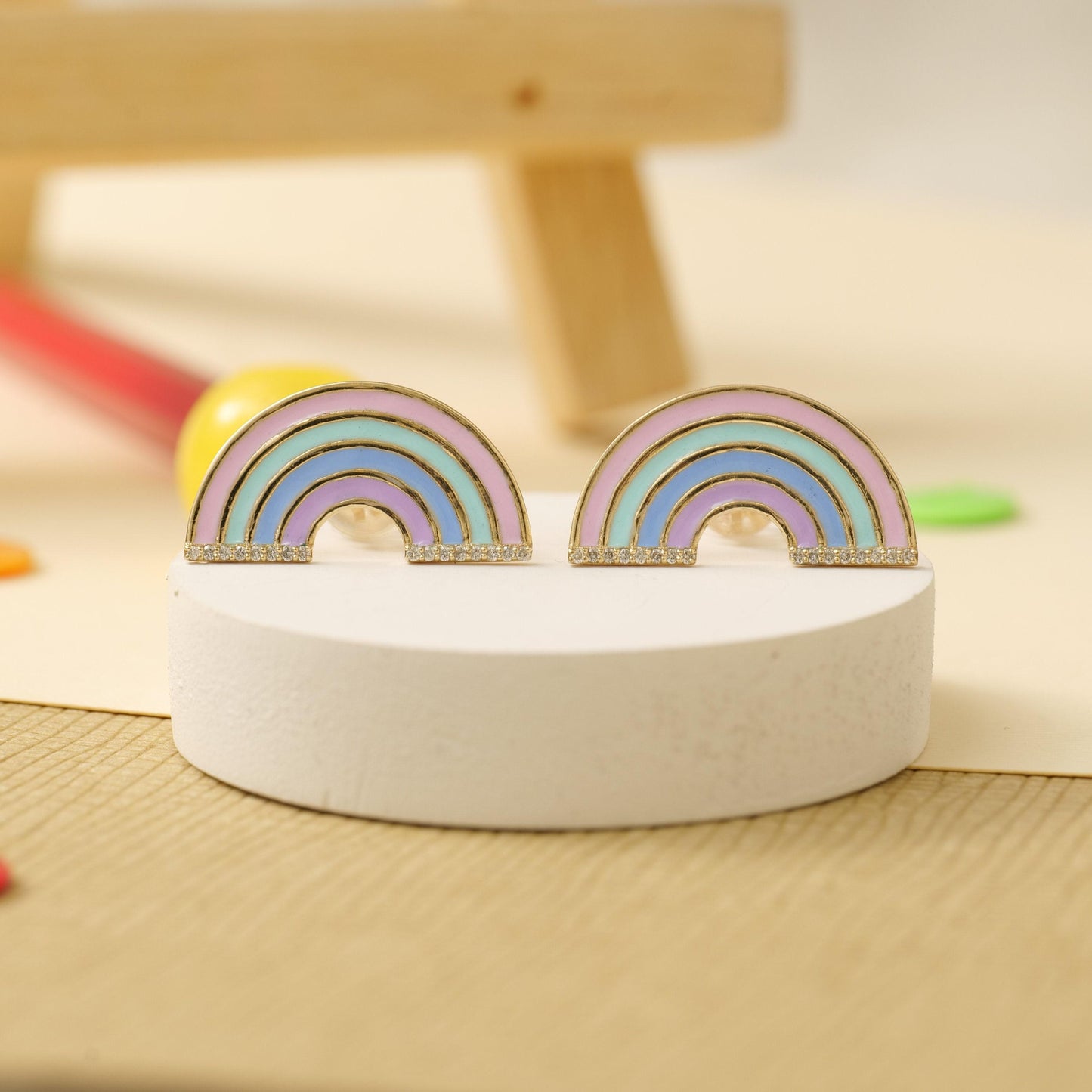 Kids Rainbow Diamond Stud Earrings