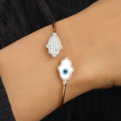 Hamsa Evil Eye Natural Diamond Cuff Bracelet