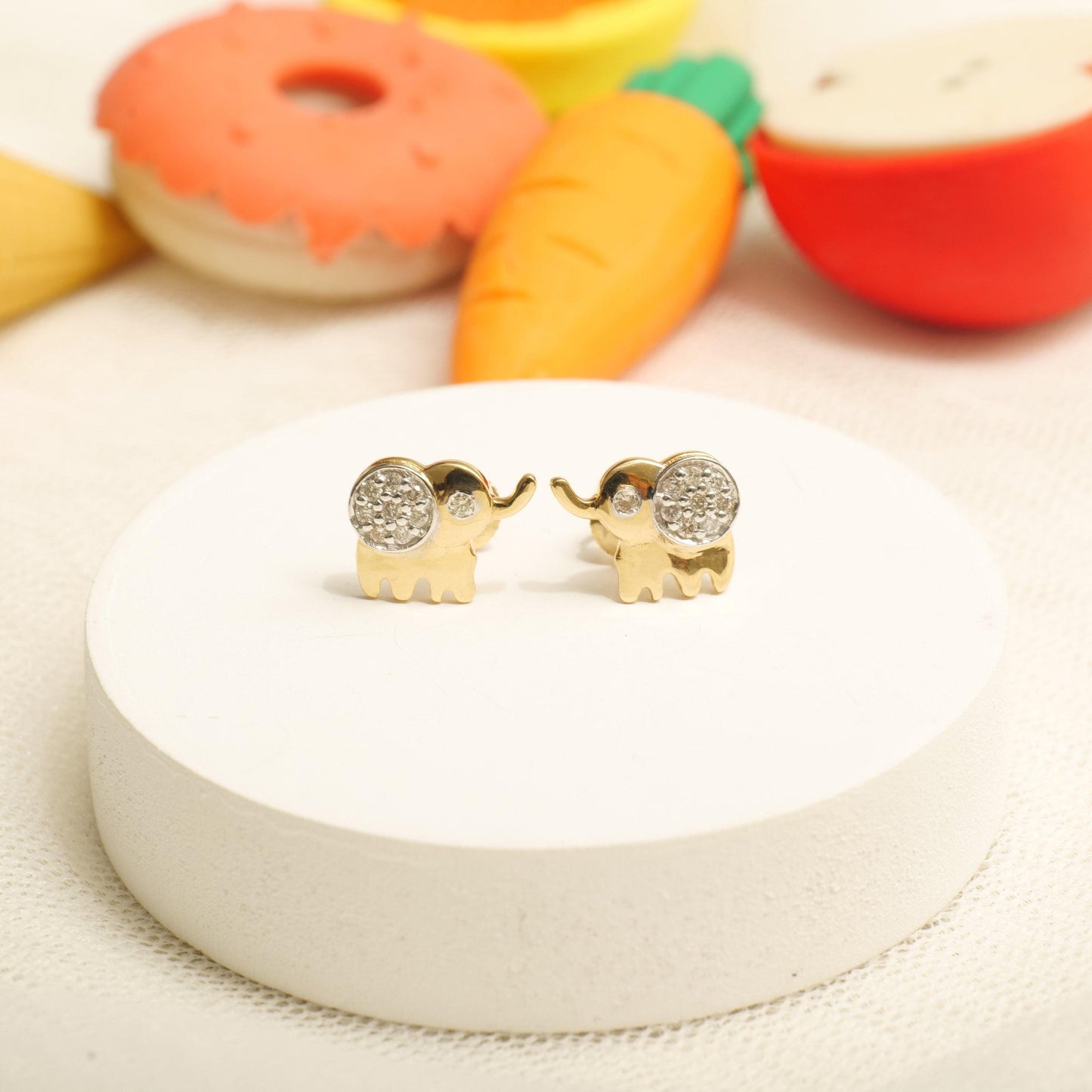 Kids Elephant Natural Diamond Stud Earrings