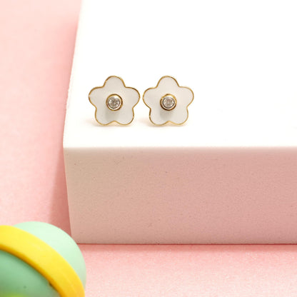 Kids Enameled Flower Diamond Stud Earrings