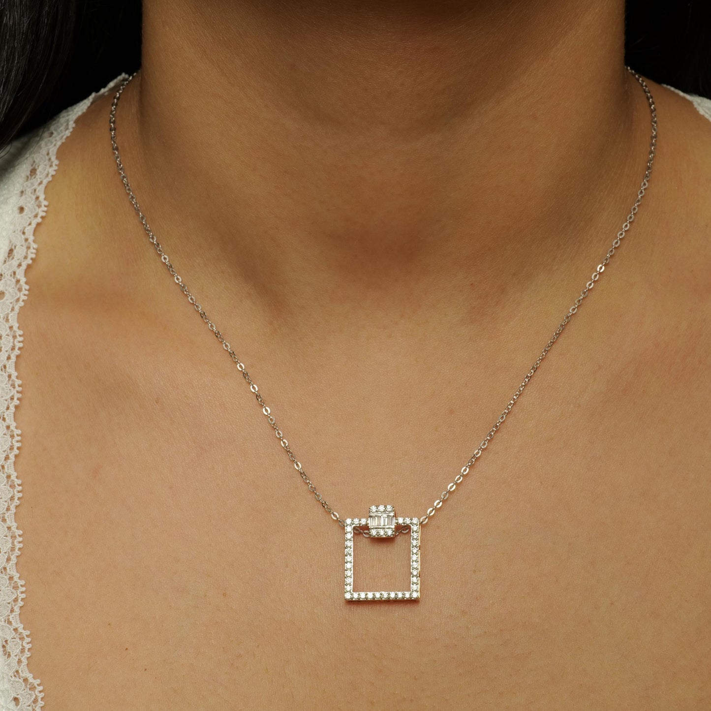 Square Diamond Pendant Necklace