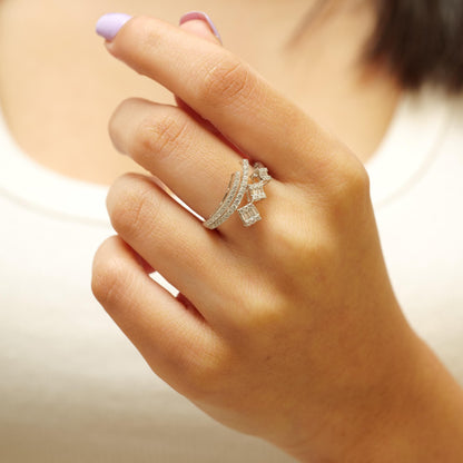 Three Square Natural Diamond Ring