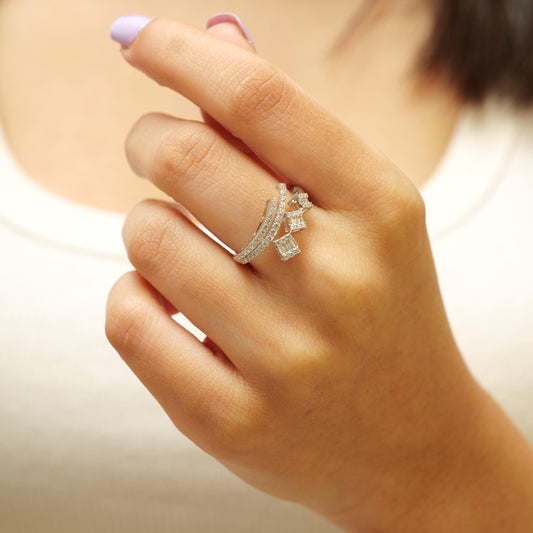 Three Square Natural Diamond Ring