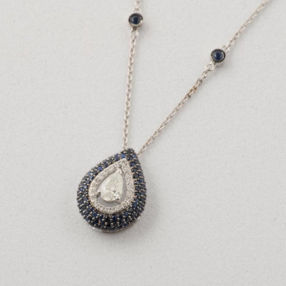 Teardrop Blue Sapphires Natural Diamond Necklace