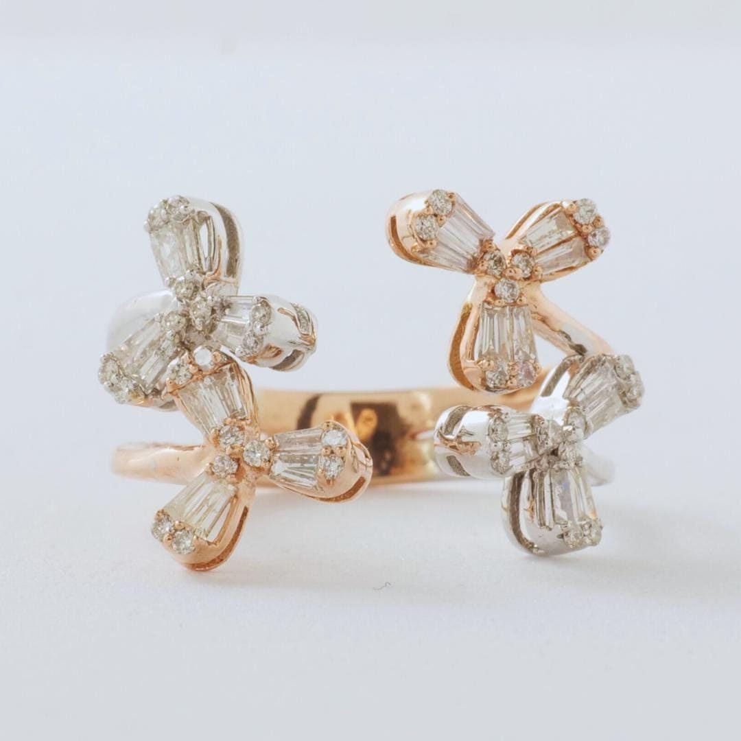 Flower Natural Diamond  Split Shank Ring