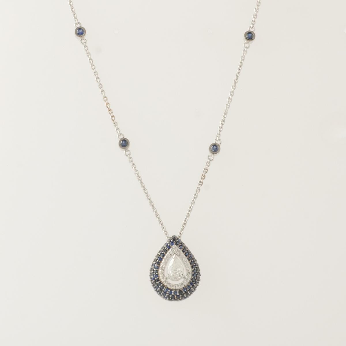 Teardrop Blue Sapphires Natural Diamond Necklace