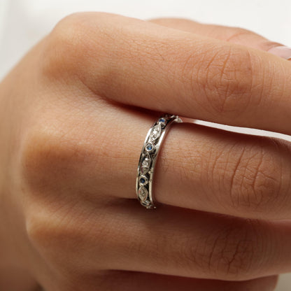 Natural Blue Sapphires & Diamonds Eternity Band Ring