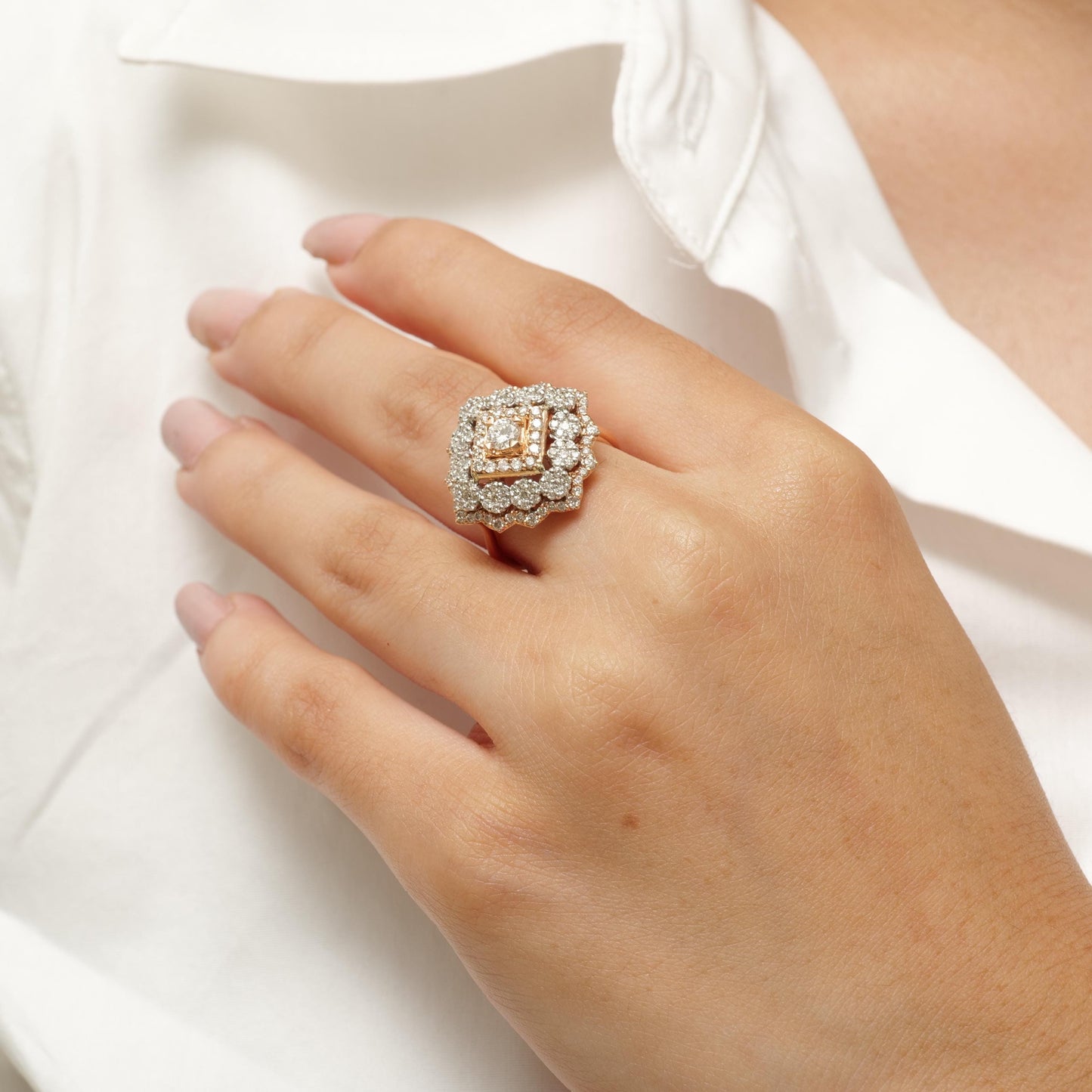 Floral Cluster Halo Natural Diamond Ring