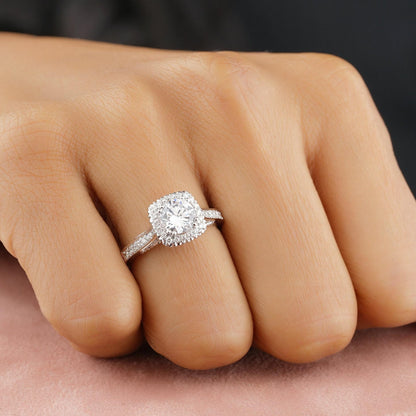 Halo square-shaped lab diamond engagement ring in solid gold