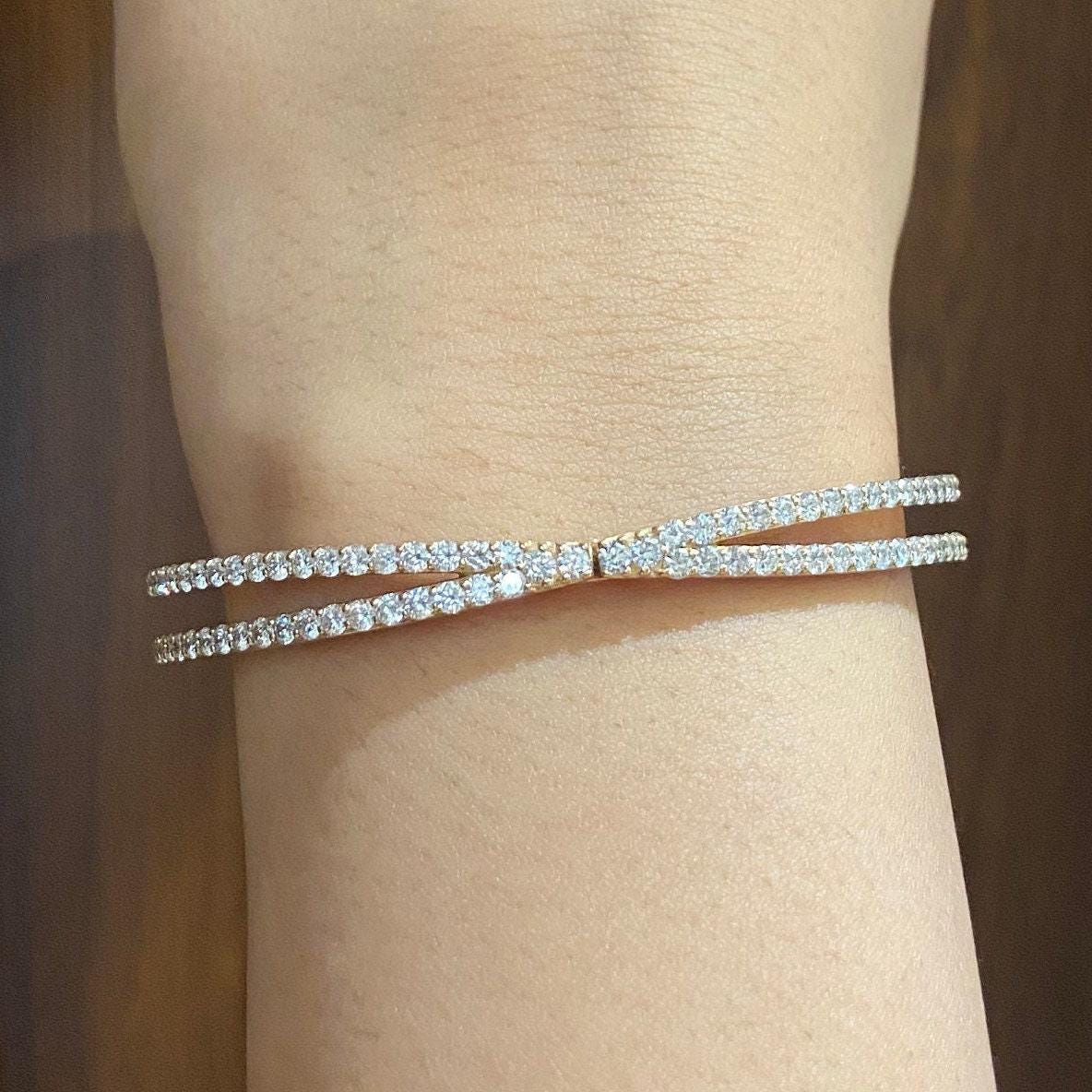 Crossover Wide Natural Diamond Bracelet