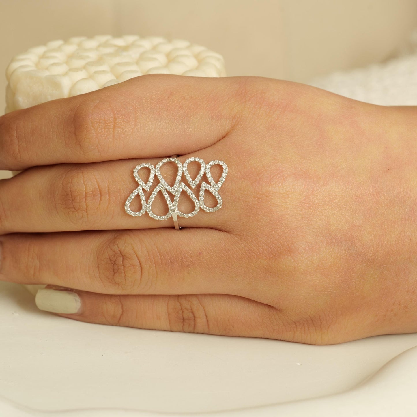 Pear Loop Cascade Diamond Ring