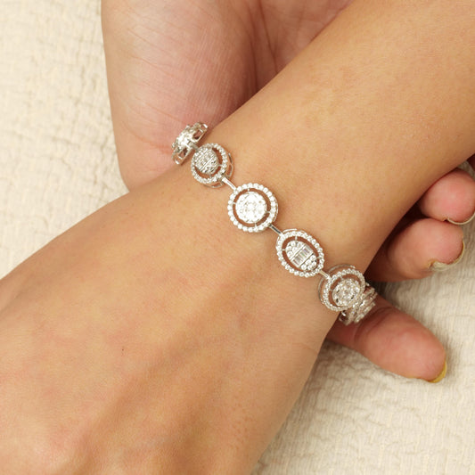 Round & Oval Link Natural Diamond Tennis Bracelet