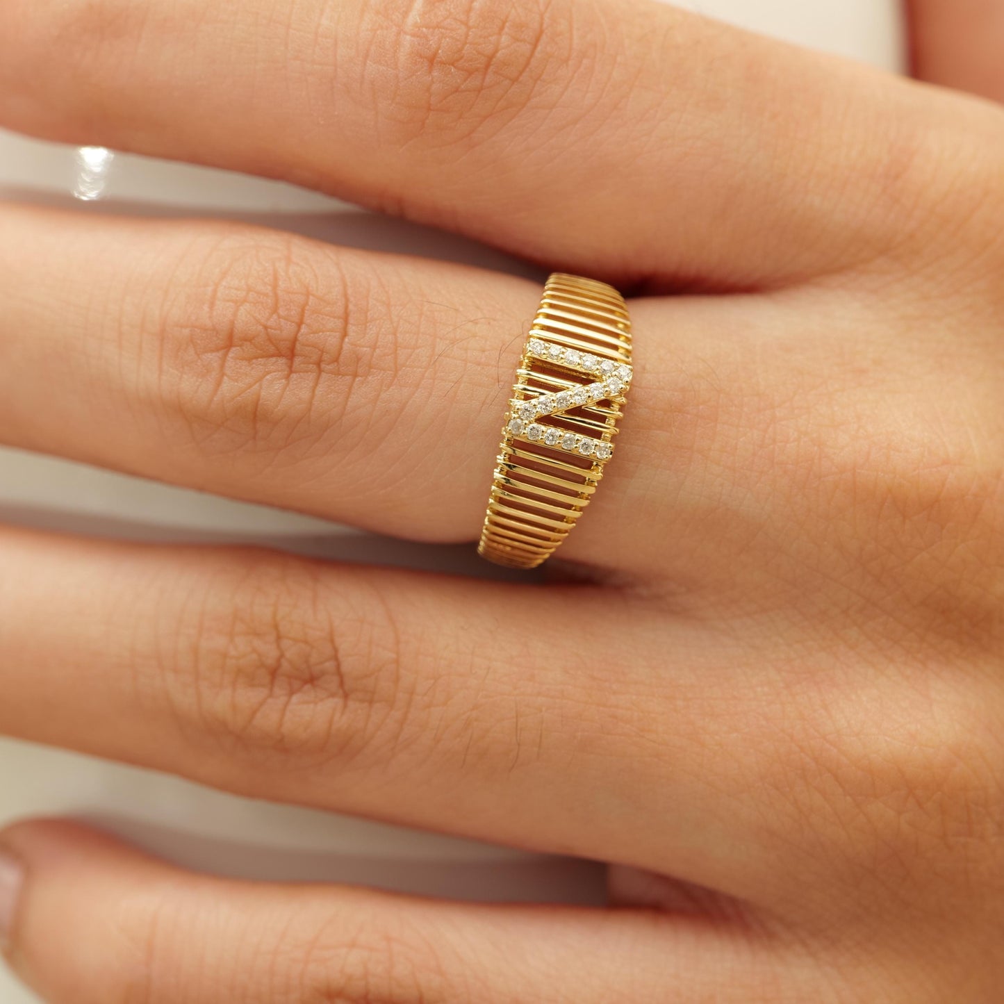 Personalized Initial Letter Diamond Ring