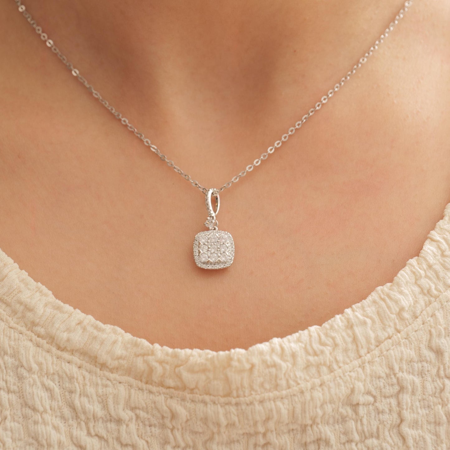 Halo Cushion Diamond Necklace