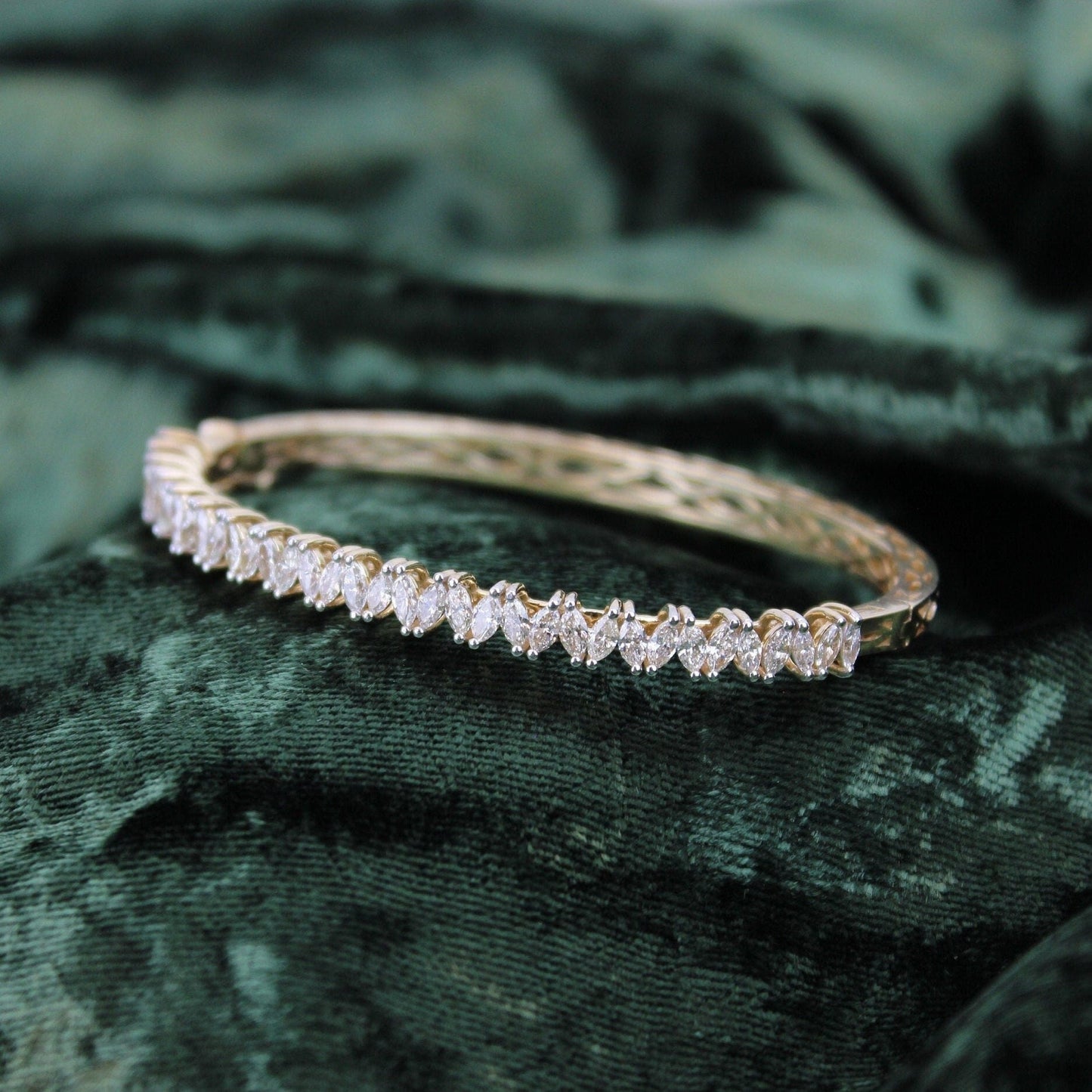 Marquise Natural Diamond Bridal Bangle Bracelet