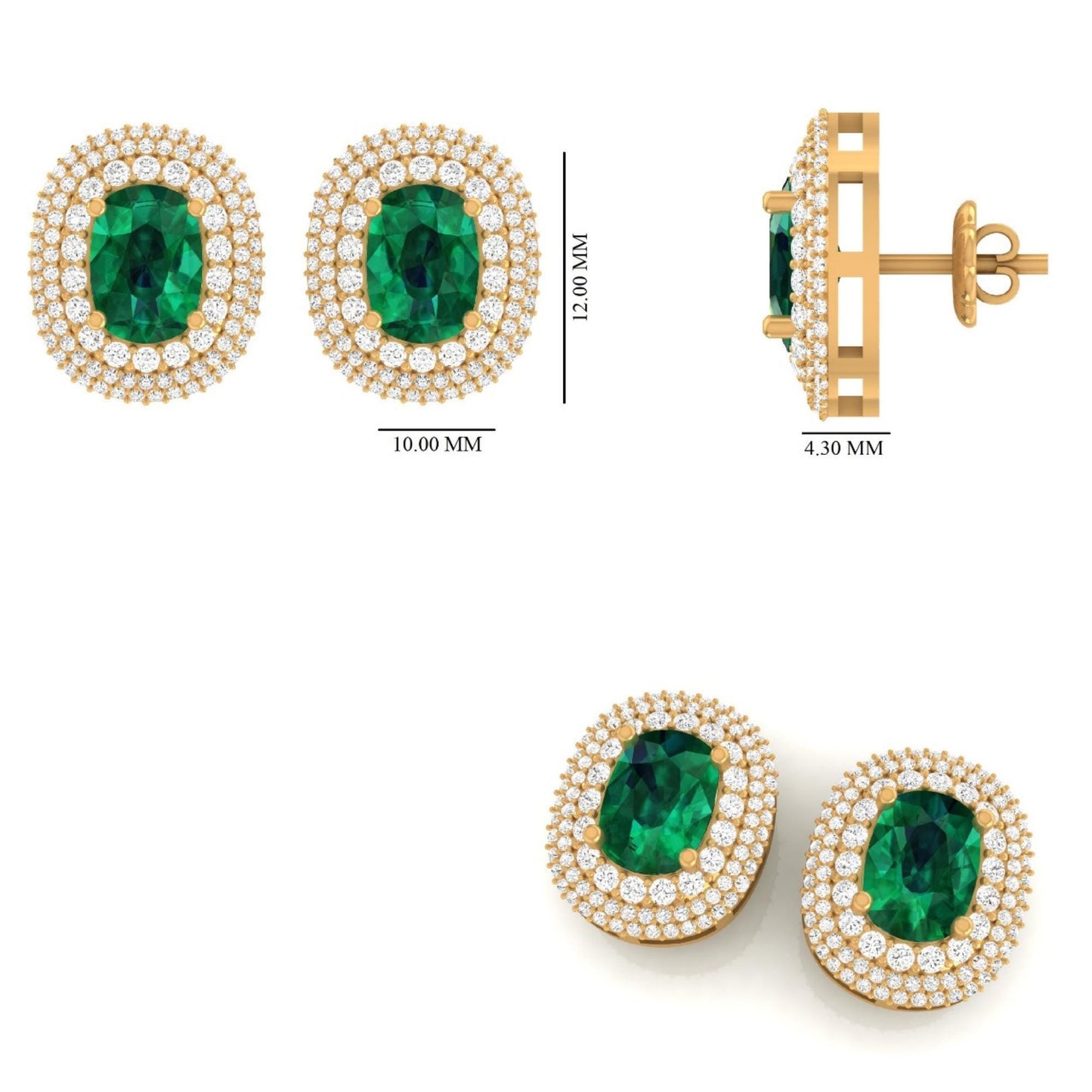 Oval Emerald Halo Diamond Stud Earrings
