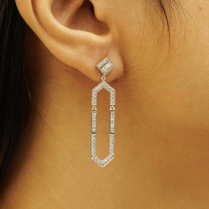 Hexagonal Dangle Diamond Earrings