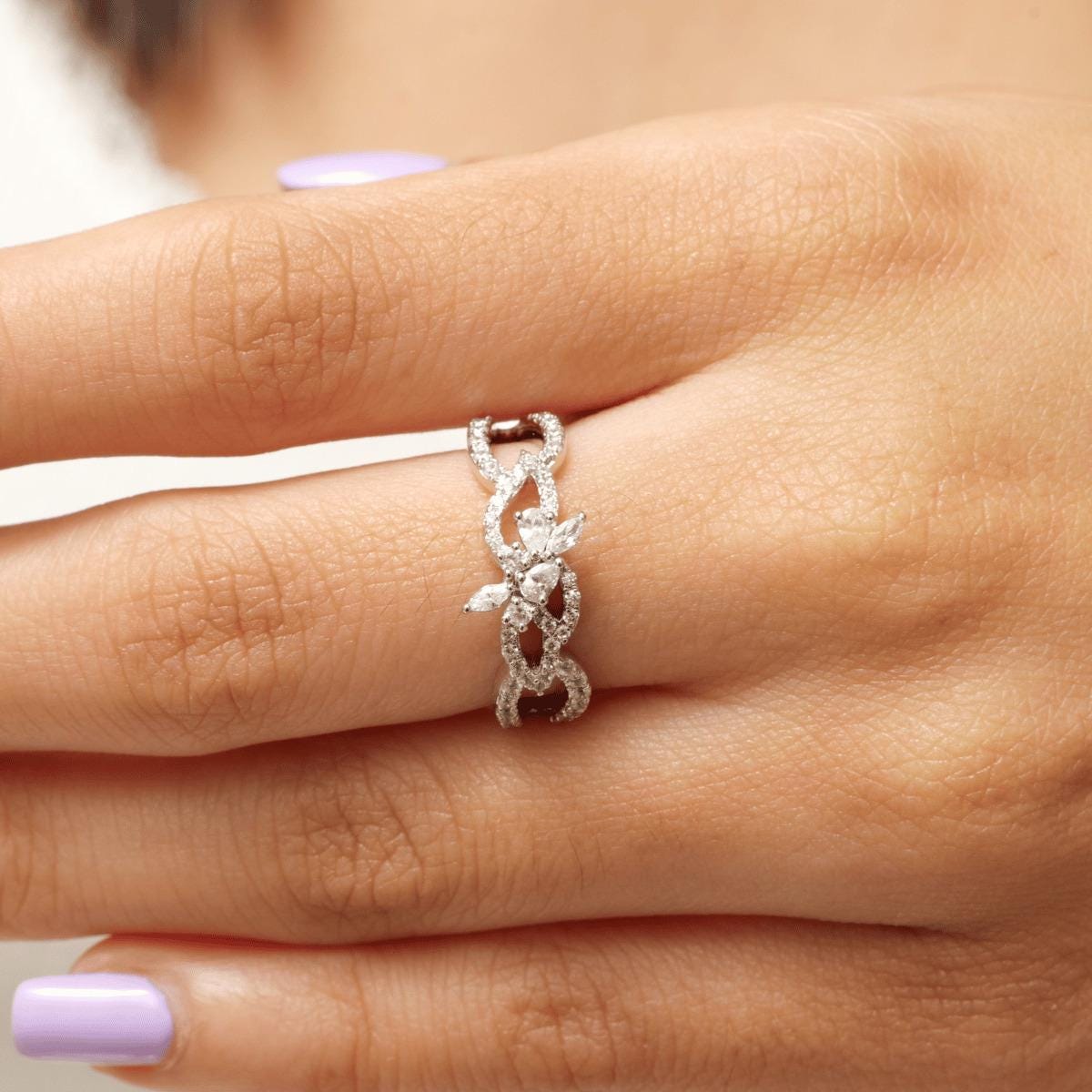 Vine Leaf Diamond Art Deco Ring