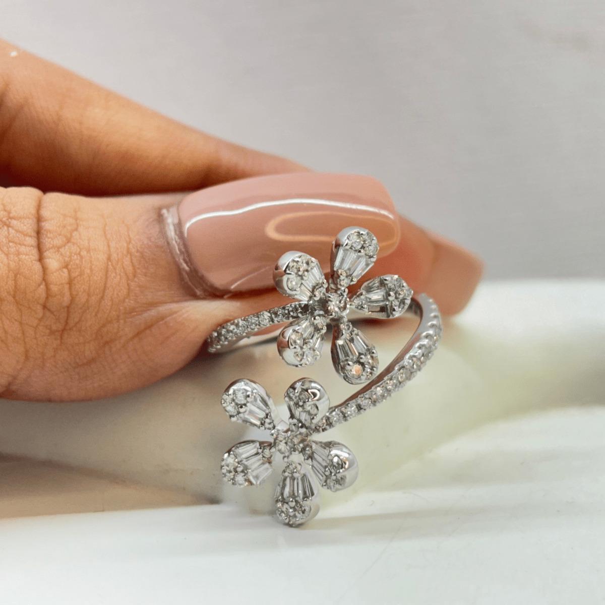 Floral Natural Diamond Bypass Ring