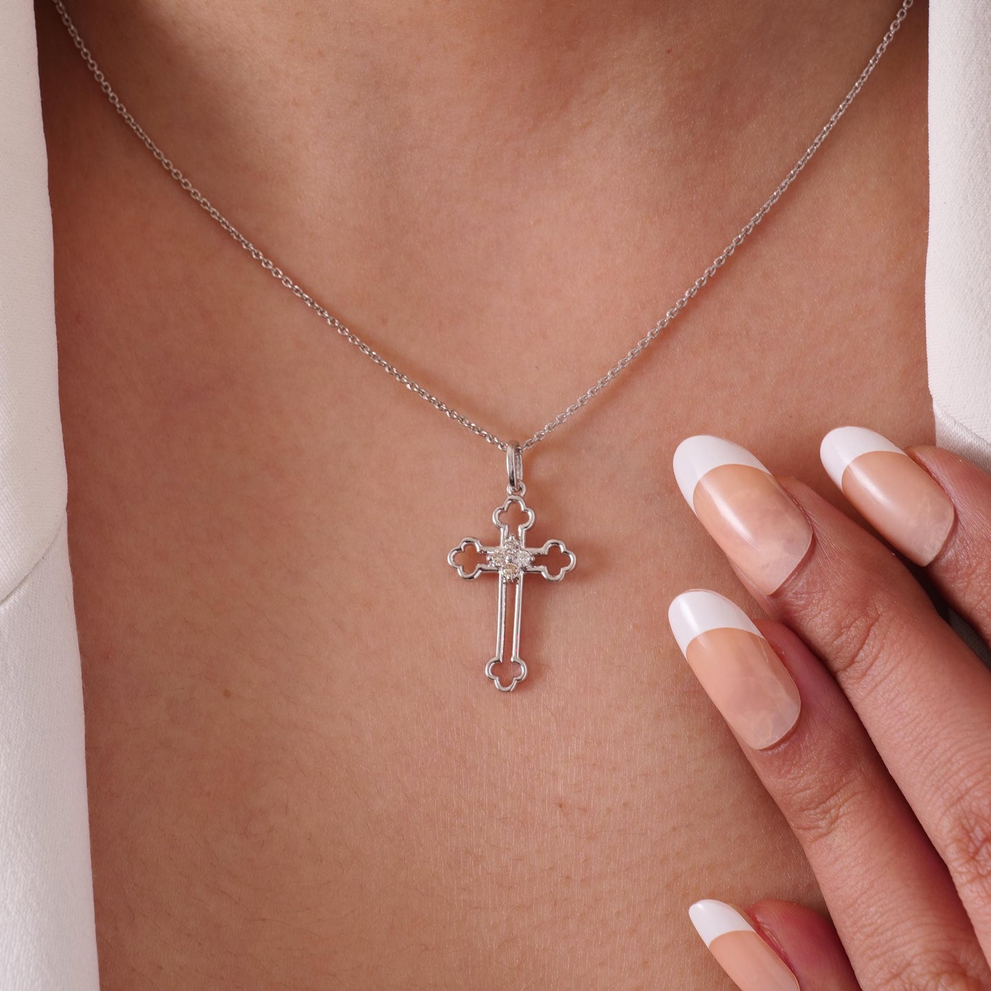 Floral Cross Natural Diamond Everyday Pendant