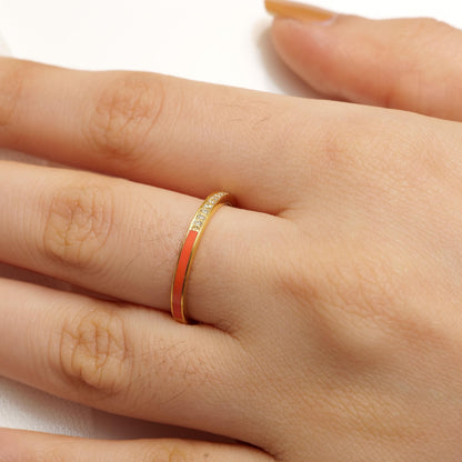 Enamel Natural Diamond Everyday Band Ring