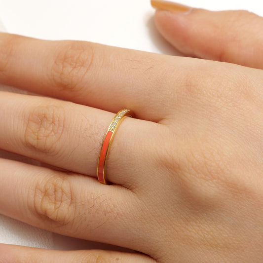 Enamel Natural Diamond Everyday Band Ring