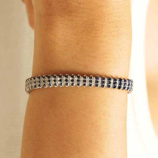 Blue Sapphire Natural Diamond Wedding Tennis Bracelet