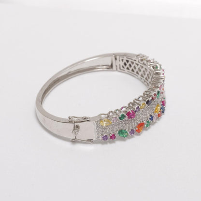 Rainbow Gemstone Natural Diamond Broad Bridal Bracelet