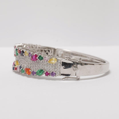 Rainbow Gemstone Natural Diamond Broad Bridal Bracelet