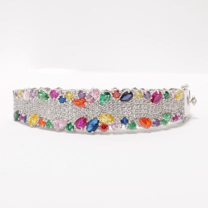 Rainbow Gemstone Natural Diamond Broad Bridal Bracelet