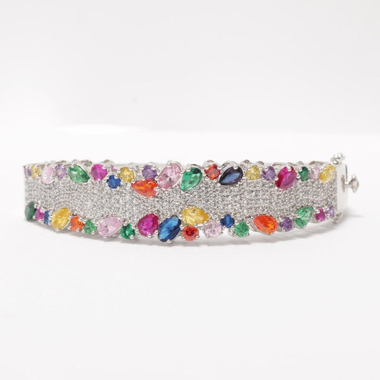 Rainbow Gemstone Natural Diamond Broad Bridal Bracelet
