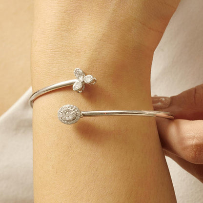 Floral Natural Diamond Open Cuff Bracelet
