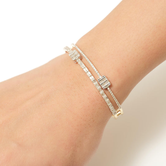 Baguette & Round Natural Diamond Cuff Bracelet