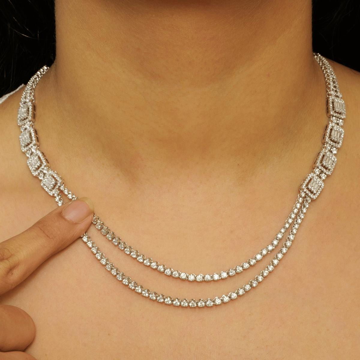 Layered Halo Diamond Necklace