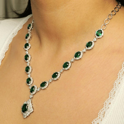Halo Oval Emerald Diamond Necklace