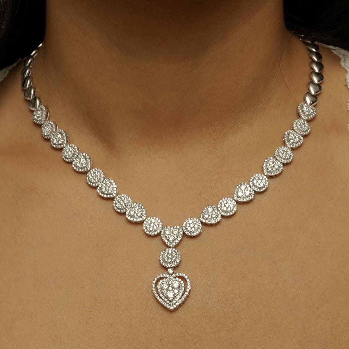 Halo Heart Drop Diamond Necklace