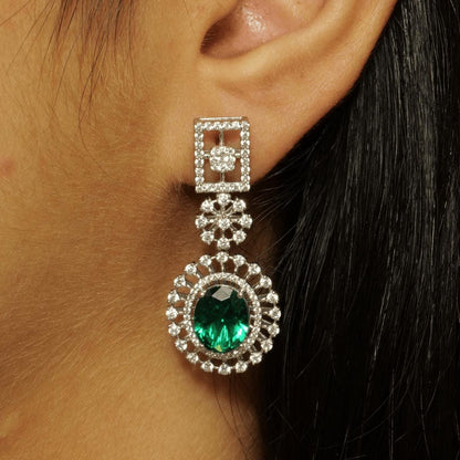 Halo Oval Emerald Diamond Necklace Earring Set